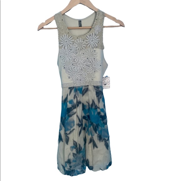 Free People Dreamy Blue Floral Crochet Boho Dress NWT Size S